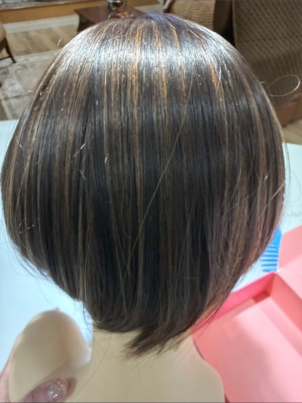 HAIR, 10” Topper, Straight, Off Center Part, with Bangs, Brown